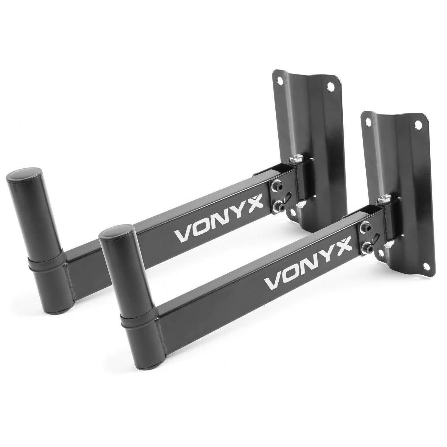 VONYX WMS-02 Paire de Supports Muraux pour Enceintes, Orientable à 180° et 30° à la Verticale, Support Enceinte Insert 35mm, Plaque de Montage 4 Trous, Charge Maximale 25 kg par Pied
