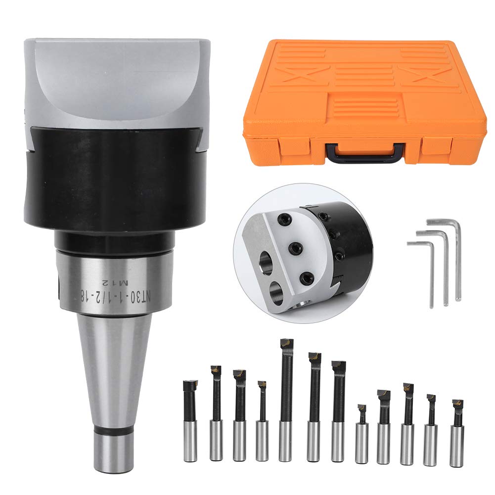 Jeu de têtes d'alésage Kits d'outils de fraisage CNC 40CR haute dureté 75 mm pour aléseuse horizontale avec 12 fraises à aléser et boîte de rangement (NT30-F1-18-12PCS)