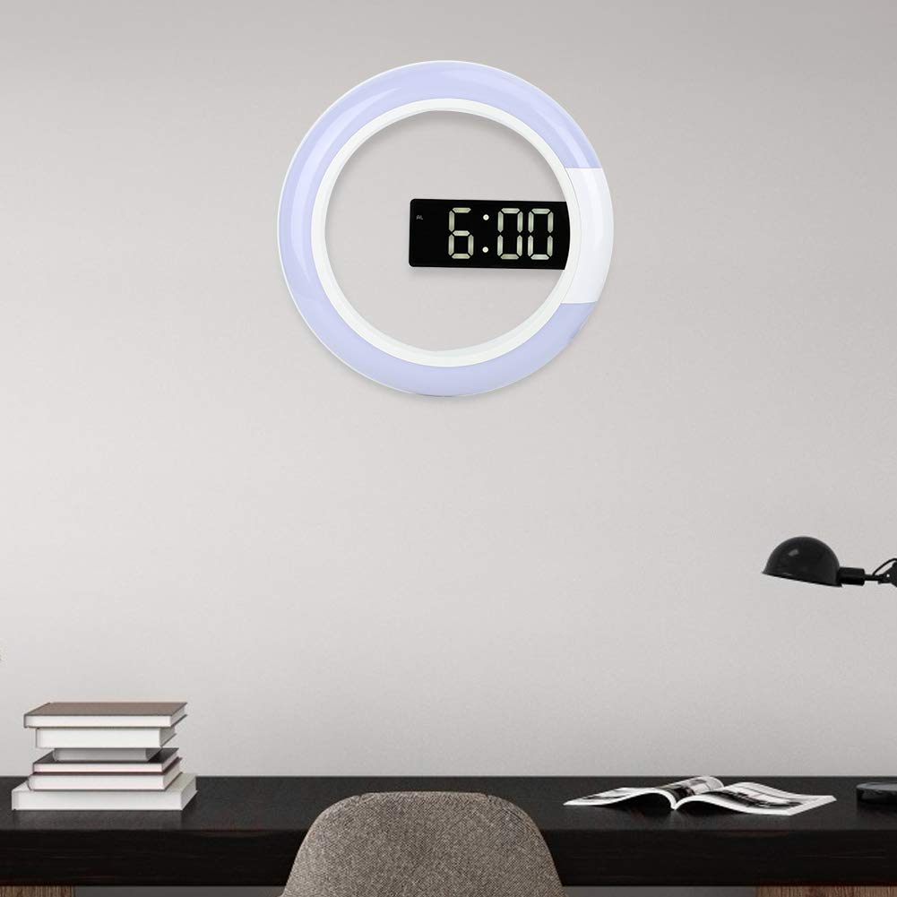 Zegar ścienny LED Xnferty, 11-calowy Pilot Zdalnego Sterowania USB Cyfrowy Zegar ścienny 7-kolorowa Lampka Nocna Elastyczna Jasność Diody LED Wyświetlacz Temperatury Alarm Drzemka Zegar(Biały)