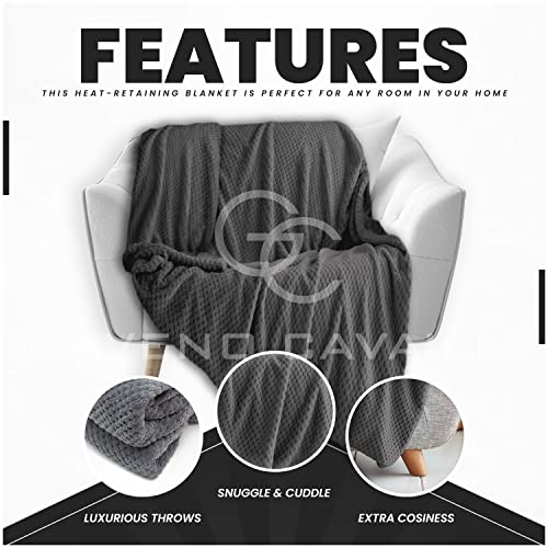 GC GAVENO CAVAILIA Waffle Popcorn Double Throw - Soft Honeycomb Textured Blanket for Sofa and Bed, Charcoal, 150 x 200 Cm - Image 2