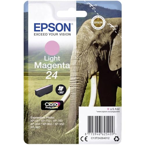 Epson 24 Light Magenta Elephant High Yield Genuine, Claria Photo HD Ink Cartridge