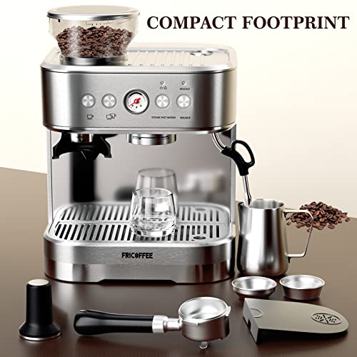 Fricoffee Espresso Machine With Grinder Espresso Maker Stainless Steel With Milk Frother Cappuccino Machine Semi Automatic Espresso Machine #TOP1