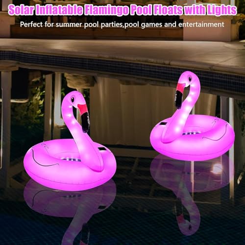 Inflatable Flamingo Pool Floats with Lights, Solar Powered Flamingo Swimming Pool Tubes - Image 6