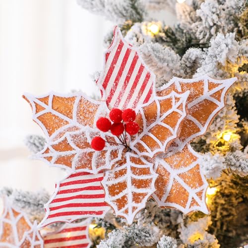 Thiccywoov 10 Pcs Large Gingerbread Poinsettia Christmas Decorations 9.8