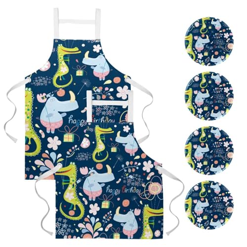 Lot de 2 tabliers de cuisine Animaux Amusants avec 4 broches pour la maison