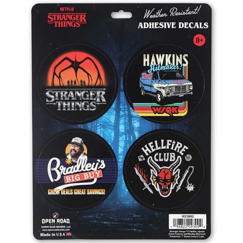 Image of Stranger Things Iconic Adhesive Vinyl Decals - Fun Set of Stranger Things Stickers for Water Bottle or Laptop, 1 Pack (4 Count)