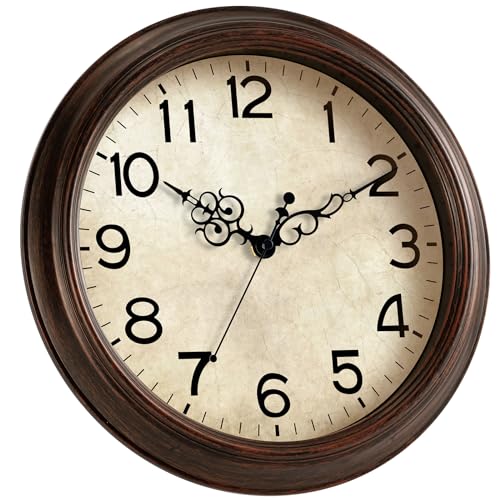 Image of KECYET Wall Clock Vintage, 12 Inch Wall Clocks Battery Operated, Retro Wall Clocks Silent Non Ticking Decorative for Kitchen Living Room Office Bathroom Farmhouse(Light Bronze)
