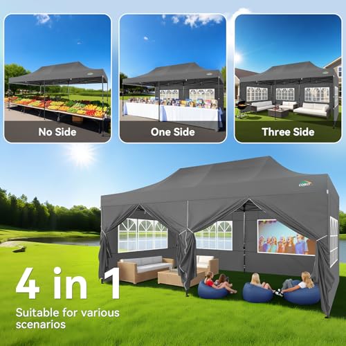 Image of COBIZI 10x20 Heavy Duty Pop Up Canopy Tent with 6 Sidewalls, Gray