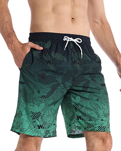 Aptro Men's Swim Trunks Quick Dry Bathing Suit 9" Big & Tall Palm Swimsuit Hwp023 Green 3X #TOP1