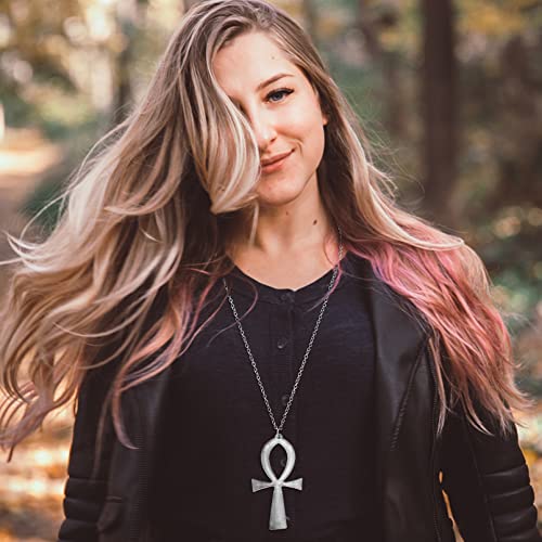 RechicGu Vintage Ancient Egyptian Cleopatra Coptic Symbol of Life Big Ankh Cross Pendant Long Chain Gothic Necklace,34"4