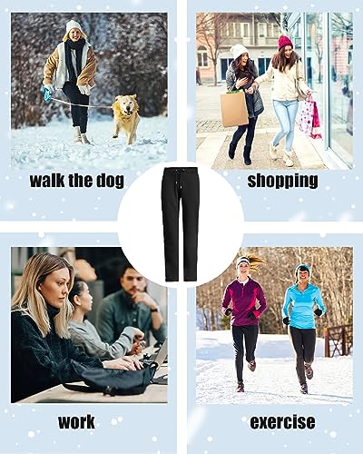 Yutdeng Pantalon Chandal Mujer Forro Polar Pantalones Invierno Jogger con Bolsillos Casual Pantalón Ancho Cálido Termicos Pantalon Deporte Comodos Pantalones Deportivos Jogging Fitness,Negro,XL