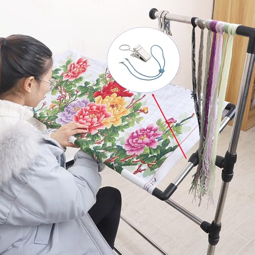 Image of TTBellok 24 Pcs Universal Fabric Holders, Adjustable Cross Stitch Fastening, Embroidery Side Clips for Scroll Rod Canvas