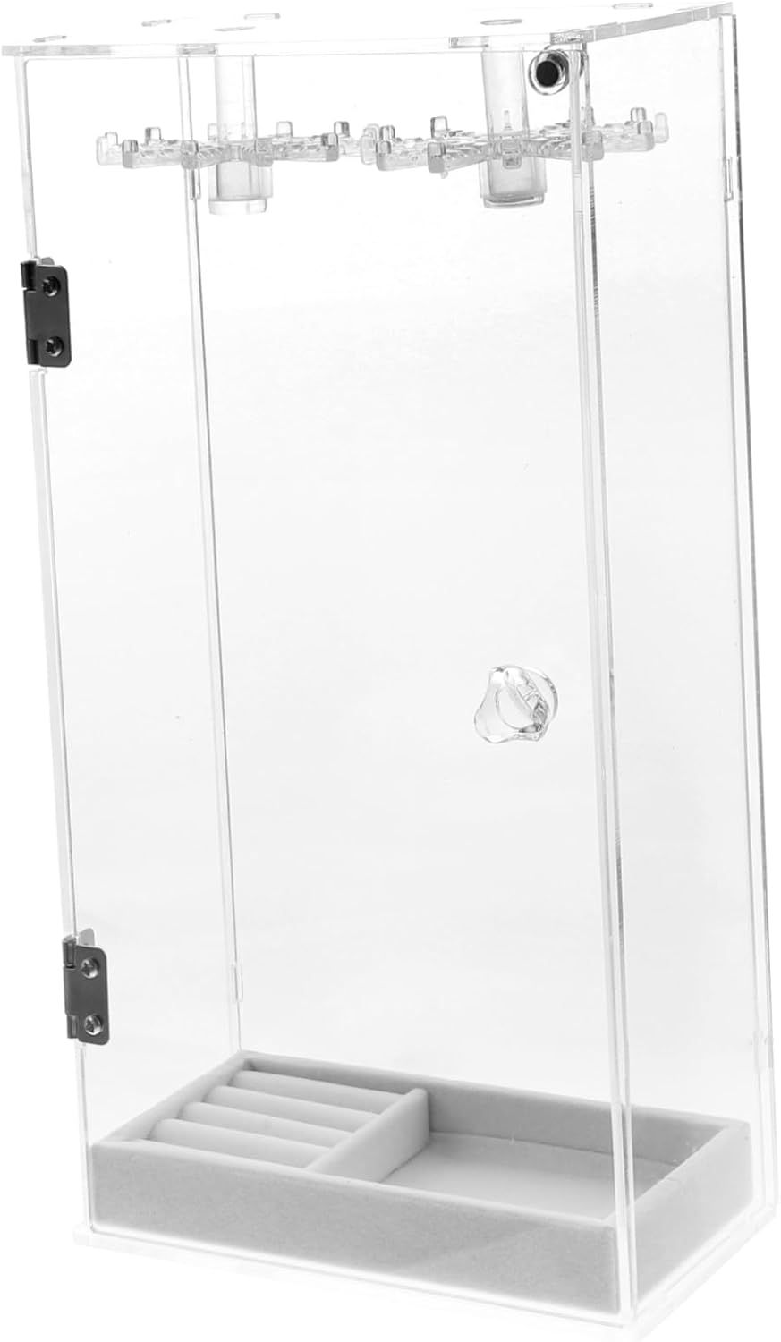 VICASKY Hook Rotating Clear Acrylic Jewelry Holder Stand Transparent Necklace Organizer with Dustproof Tray Multi Functional Accessory Display for Women Jewelry Stores and Home Decor