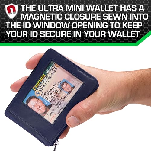 Image of ID Stronghold RFID Blocking Front Pocket Wallet - Slim Minimalist Genuine Leather Wallet with Zipper Coin Pocket (Blue)