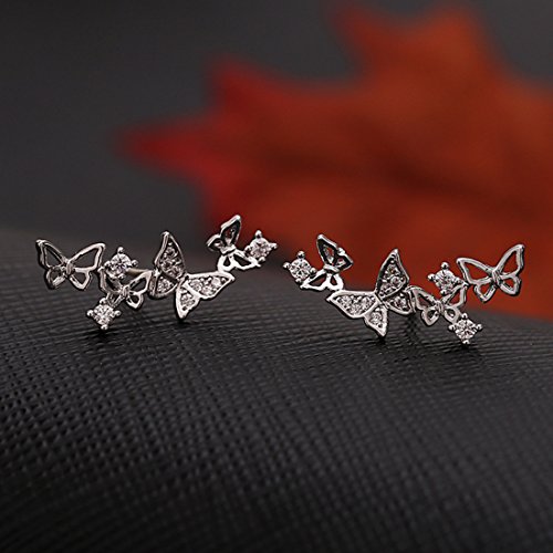 YOQUCOL Silver Tone 3D Butterfly Zirconia Crystal Ear Vine Climber Wrap Earrings For Women4