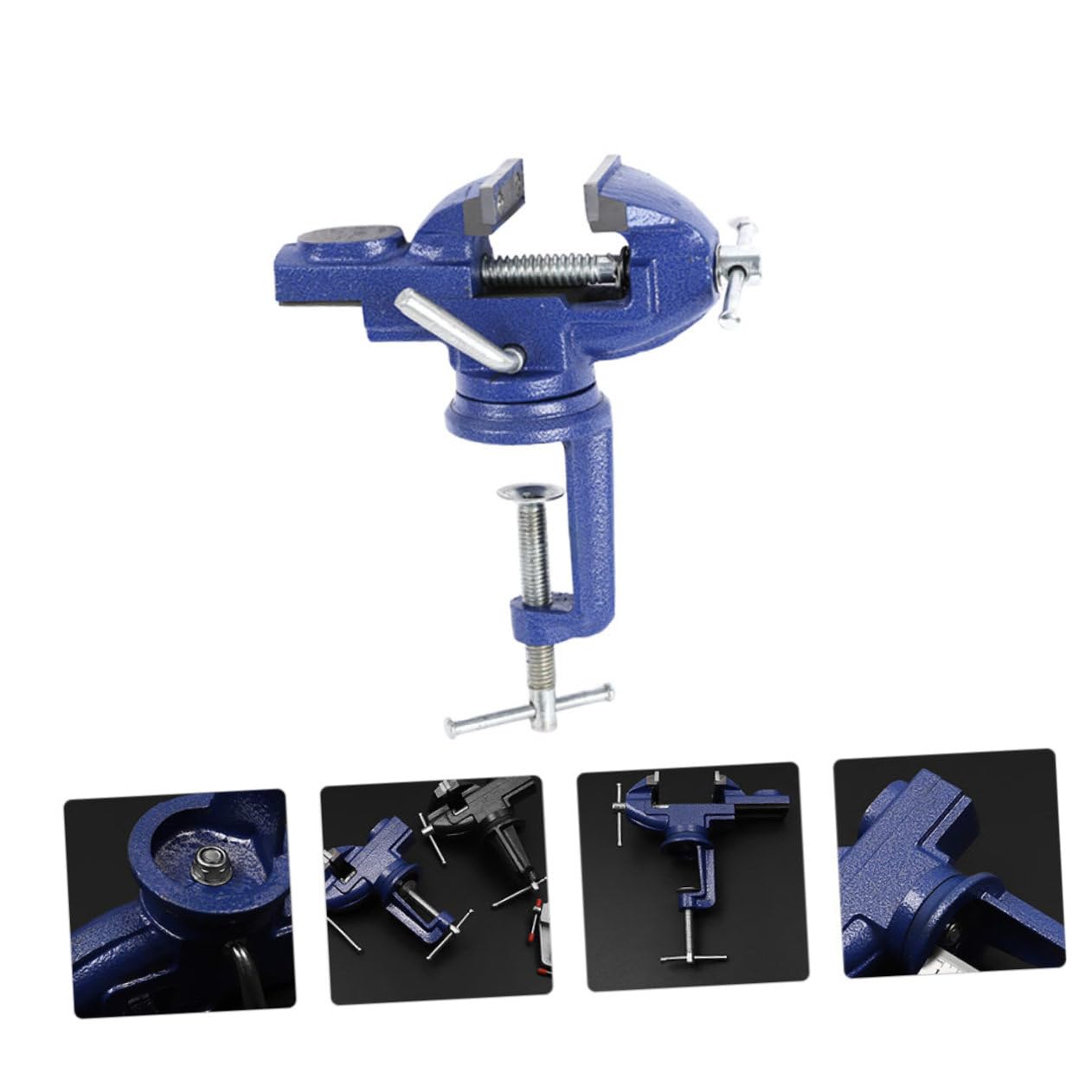 Étau de Table à Pince Pivotant 360° Bleu en Acier, 1 Pièce