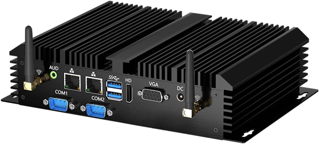 Fanless Mini Industrial PC, Thdeukoty Desktop Computer Celeron 2955U Windows 10 Pro, 8GB RAM 128GB SSD, 2xNICs, 2*COM RS232, 4xUSB3.0, 2.4G+5G WiFi, HDMI/VGA Ports, Gigabit LAN, Auto Power On