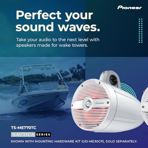 Image of PIONEER TS-ME770TC 7.7 inch Wakeboard Tower Speakers (Pair, White Classic Design) - 250W, RGB LED Lighting, Water Resistant Marine Speaker System Upgrade for Boats and Other Outdoor Audio Systems