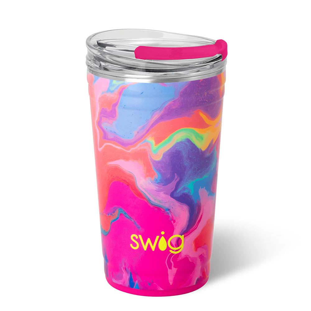 Swig Life 24oz Party Cup, Stackable Insulated Travel Coffee Tumbler with EZ Slider Lid, Cup Holder Friendly, Stainless Steel 24 oz Tumbler, Reusable