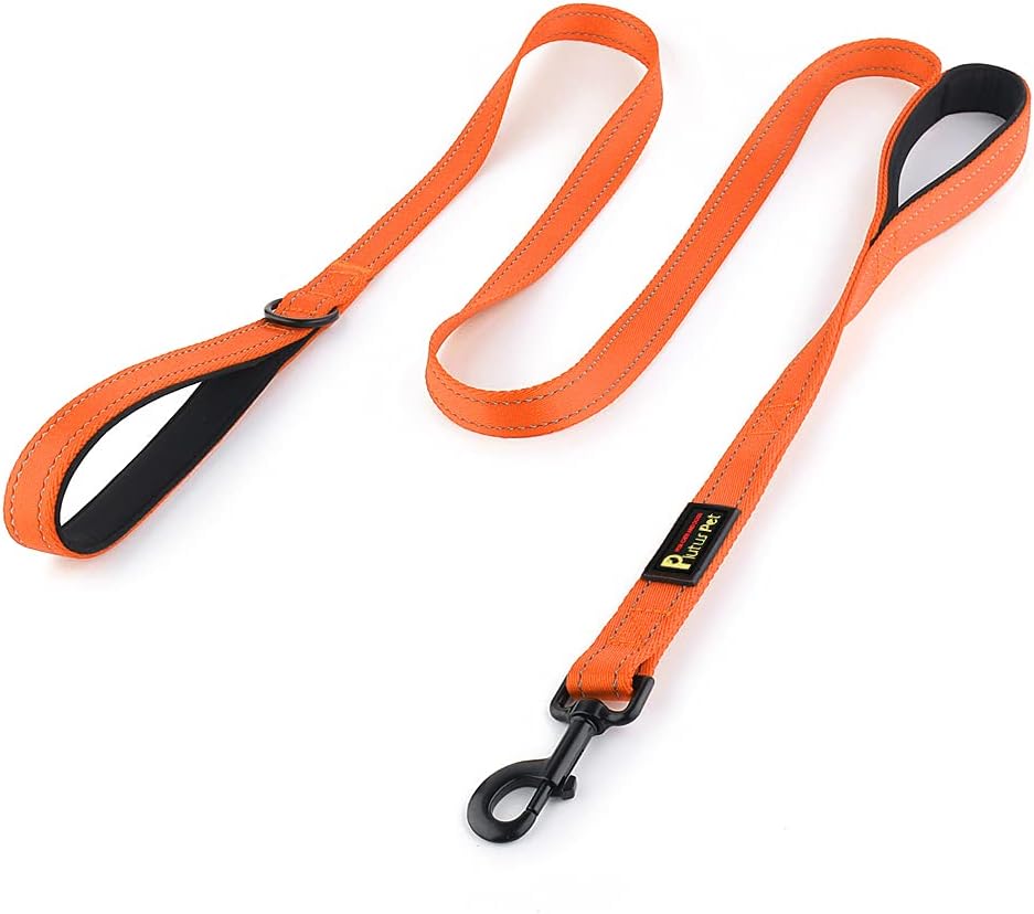 Plutus Pet 6ft Dog Leash with Padded Traffic Handles, Heavy Duty Reflective Lead for Large and Medium Dogs, Orange