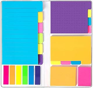 Sticky Note Set, 380 Sheets Self-Stick Divider Memo Notes Pads Bookmark Writing Label for Adult & Kids Home Office School Uses, 6 Assorted Color