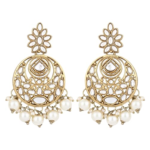 Image of I Jewels Traditional Design Handcrafted Kundan & Pearl Earrings for Women