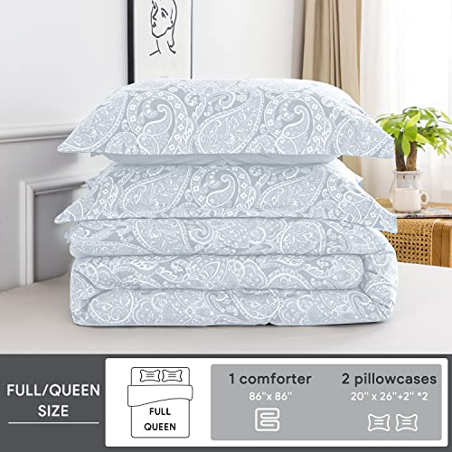 Kacemoo Grey Queen Paisley Comforter Set - Lightweight Microfiber Boho Floral Printed Bedding Comforter Set Soft Breathable Pattern Down Alternative Reversible Comforter Sets Cover All Season Use #TOP5