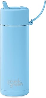 Ceramic Reusable Bottle - Stainless Steel Water Bottle With Straw, Insulated Water Bottle, Metal Water Bottle - Flip Straw Lid - 20oz - Sky Blue