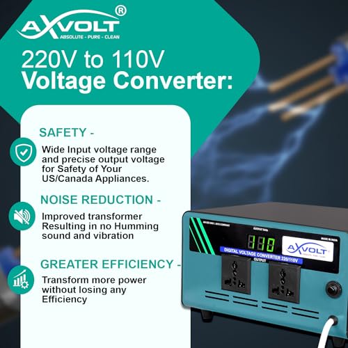 Image of Axvolt Elite 1500W Step-Down Voltage Converter | 220V-240V to 110V-120V Heavy-Duty Transformer | Digital Display & Thermal Reset Protection | Universal Socket for US & Japan Appliances in India