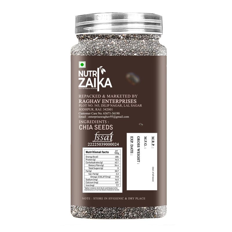 Image of NUTRIZAIKA Organic Chia Seeds 500g | Raw Chia seed | seed for eating | Seeds for Weight Management | Healthy Snack | Healthy food for eating diet snacks for weight loss.
