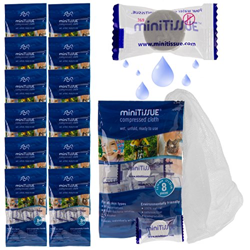 MiniTissue 96ct Wipe Compressed Cotton Expandable 9x10 Inch Travel Towels Sealed To Go