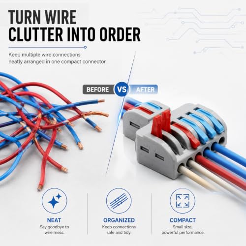 Image of XELYTON Wire Clip Connector, Universal Connection Terminals, Circuit Inline Splices Electric Connectors, Quick Connect & Freely Assemble Electrical Splicing Kit for Compact (2 in 6 Out, 20)