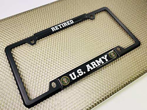 [Officially Licensed Product] - U.s. Army Retired - Domed Custom-Made Personalized Narrow (Thin) Top 4 Hole Metal Car License Plate Frame With Free Caps - Black (Quantity: 1 Frame) #TOP2