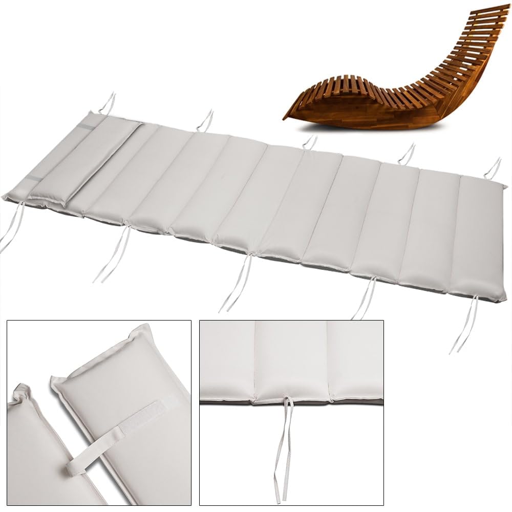 CASARIA® Tumbona Mecedora Plegable Madera Acacia FSC® Certificada Ergonómica 160kg Resistente Intemperie Jardín Terraza Balcón 154x60cm Cojín Crema