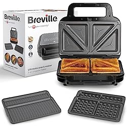 Breville 3-in-1 Ultimate Snack Maker | Deep Fill Toastie Maker, Waffle Maker & Panini Press | Removable Non-Stick Plates | Black & Stainless Steel [VST098] | UK Plug