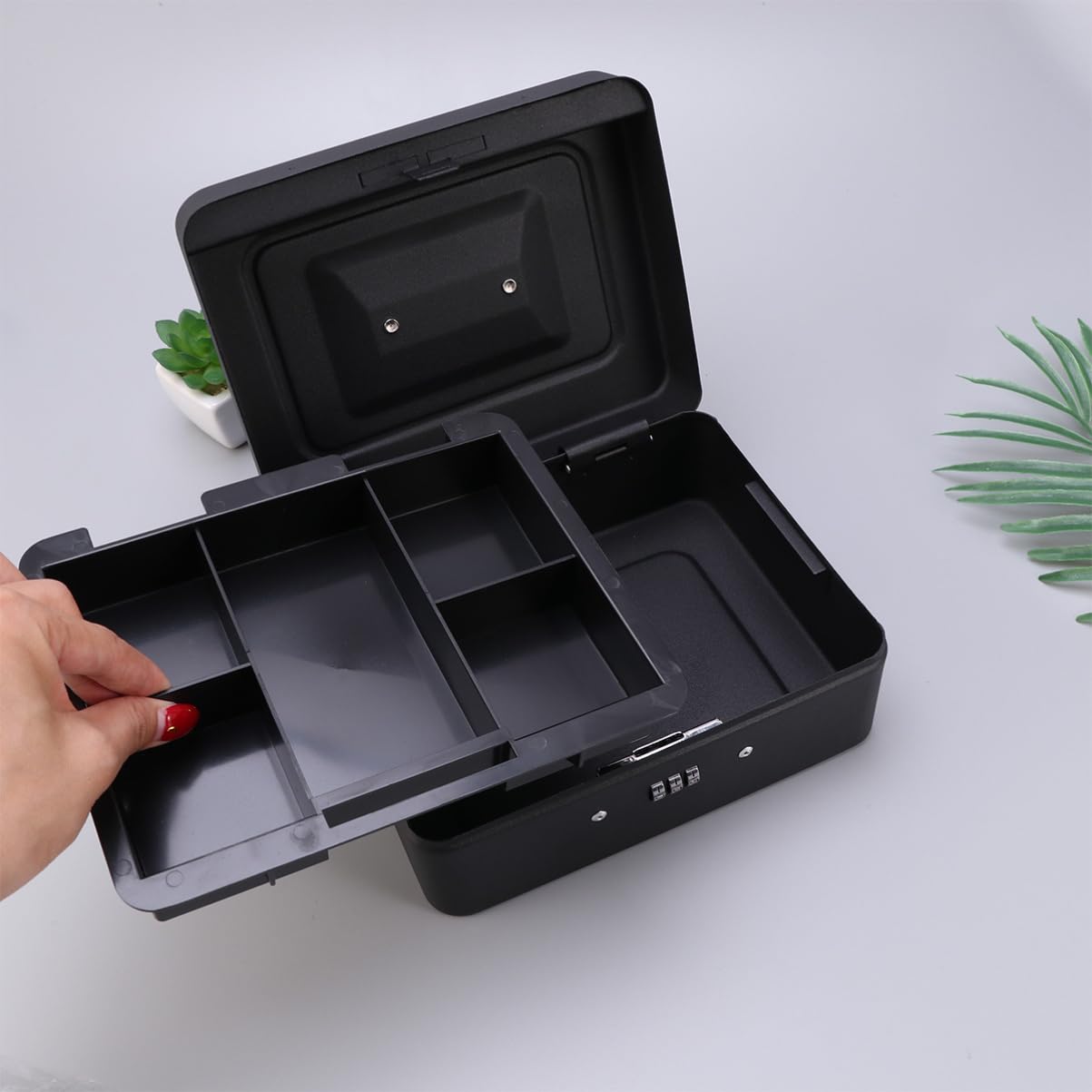 Angoily Cassetta Di Sicurezza Con Serratura Combinazione Cassetta Di Sicurezza Per Negozio Portatile Salvadanaio in Metallo Nero