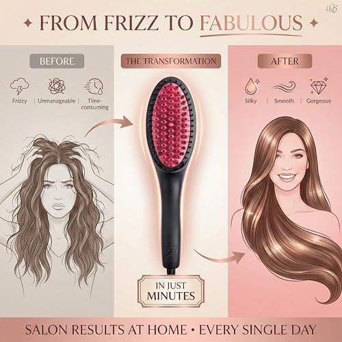 Image of Ceramic Hair Straightener Brush with Digital Display & Temperature Control, Quick Heating Anti-Frizz Straightening Brush, Gift for Women, Girls & Salon Professionals