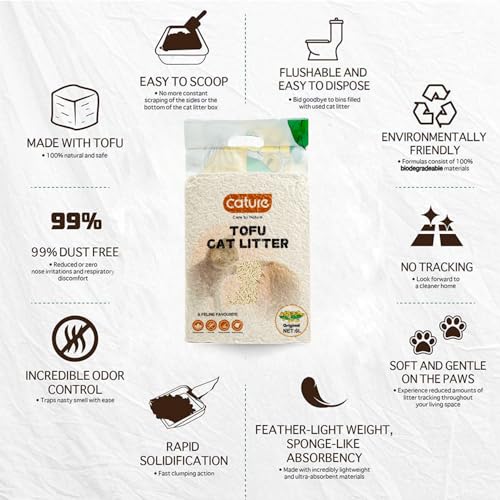 Image of Cature Care by Nature Tofu Cat Litter Natural Flushable Clumping Litter Plant Based Biodegradable Ultra Odour Control 99% Dust Free Low Tracking Cat Litter (Original, 6L)