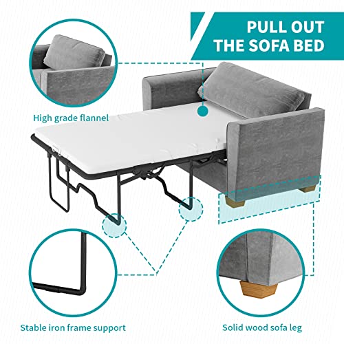 Balus Pull Out Sofa Bed, Sleeper Sofa Bed With Memory Foam Mattress, 2-In-1 Pull Out Couch Bed For Living Room/Office, Loveseat Sleeper For Apartment/Small Spaces (Twin, Grey) #TOP3