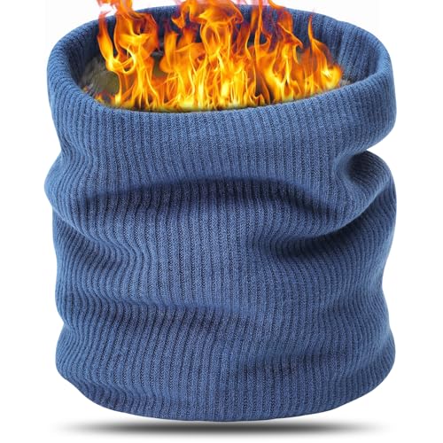 BARFULKER Winter Halsschlauch Herren Damen, Warm Gefüttert Strickschal Schlauchschal Ski Halswärmer Gesichtsschal Fleece Loop Schal Winddichte Gesichtsmaske Unisex, Blau