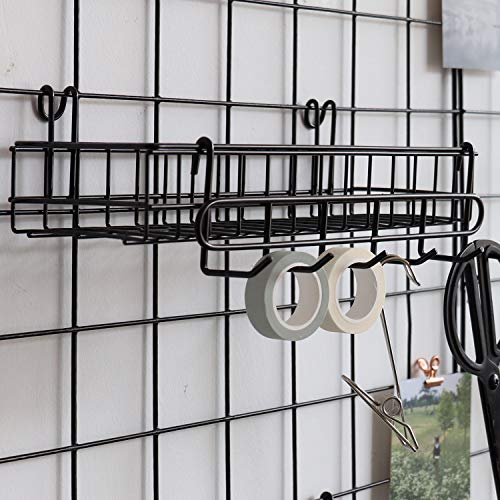 Jovone Wall Grid Panel Basket,Display Shelf,Pen Holder,Hooks Rack,Bookshelf,Wall Organizer For Home Supplies,Set Of 5 (Black) #TOP4