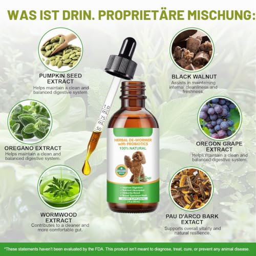HEXIN Wurmkur Hund 60ml, Entwurmungsmittel für Hunde mit Probitika, Vorbeugung von Parasiteninfektionen, Fördert Einen Gesunden Darm… – Ansicht 3