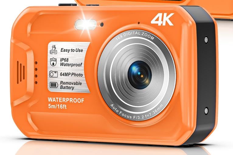 Caméra sous-marine 4K 16FT étanche avec carte de 32 Go 64 MP autofocus double écran selfie pour la plongée en apnée