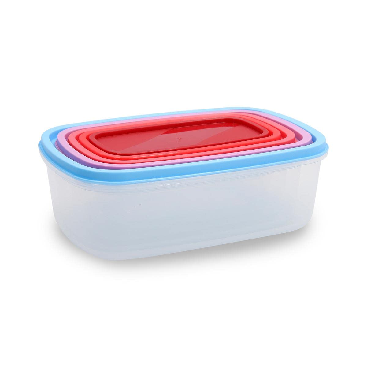 Quid Habitat Set of 5 Rectangular Food Storage Containers, Stackable and Pluggable, BPA-Free, Plastic, Blue
