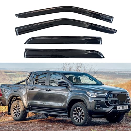KPY Window Visor Compatible with Toyota Hilux Double Cab 2016-2023, 4PC Rain Guard Side Window Vent Deflectors Tape-On Mugen Style, 2016 2017 2018 2019 2020 2021 2022 2023