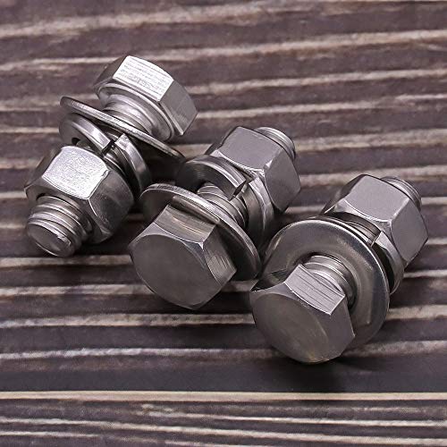 Image of (10 Sets) M6-1.0 x 12mm Hex Bolt Kit, 304 Stainless Steel (18-8), Includes Hexagon Head Screws and Nuts, Flat & Lock Washers, Full Coarse Thread, for Machinery, Automotive, DIY
