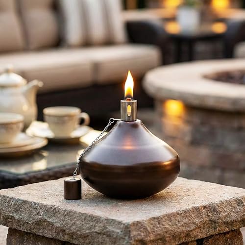 Seraphic Citronella Torch Candles for Outdoor Patio and Deck - 30oz Large Table Top Stainless Steel Metal Burner Torches for Outside, Bronze Finish