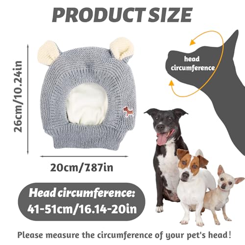 FainFun Hundemütze Winter für Mittelgroßen Hunde, Hunde Mütze, Hund Wintermütze, Einheitsgröße, Hält warm und reduziert Lärm, Wintermütze mit Hund (grau)