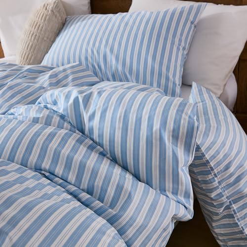 Parure de lit 100% coton Herside bleu et blanc pour lit simple - 4
