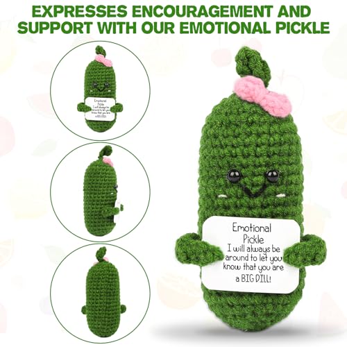 Image of Hoedia Emotional Pickle Small Galentines Valentine's Day Gifts for Women Men Her Him, Crochet Cucumber Cute Funny Support Crafts College Office Friend Birthday Mothers Day Easter Basket Decorations